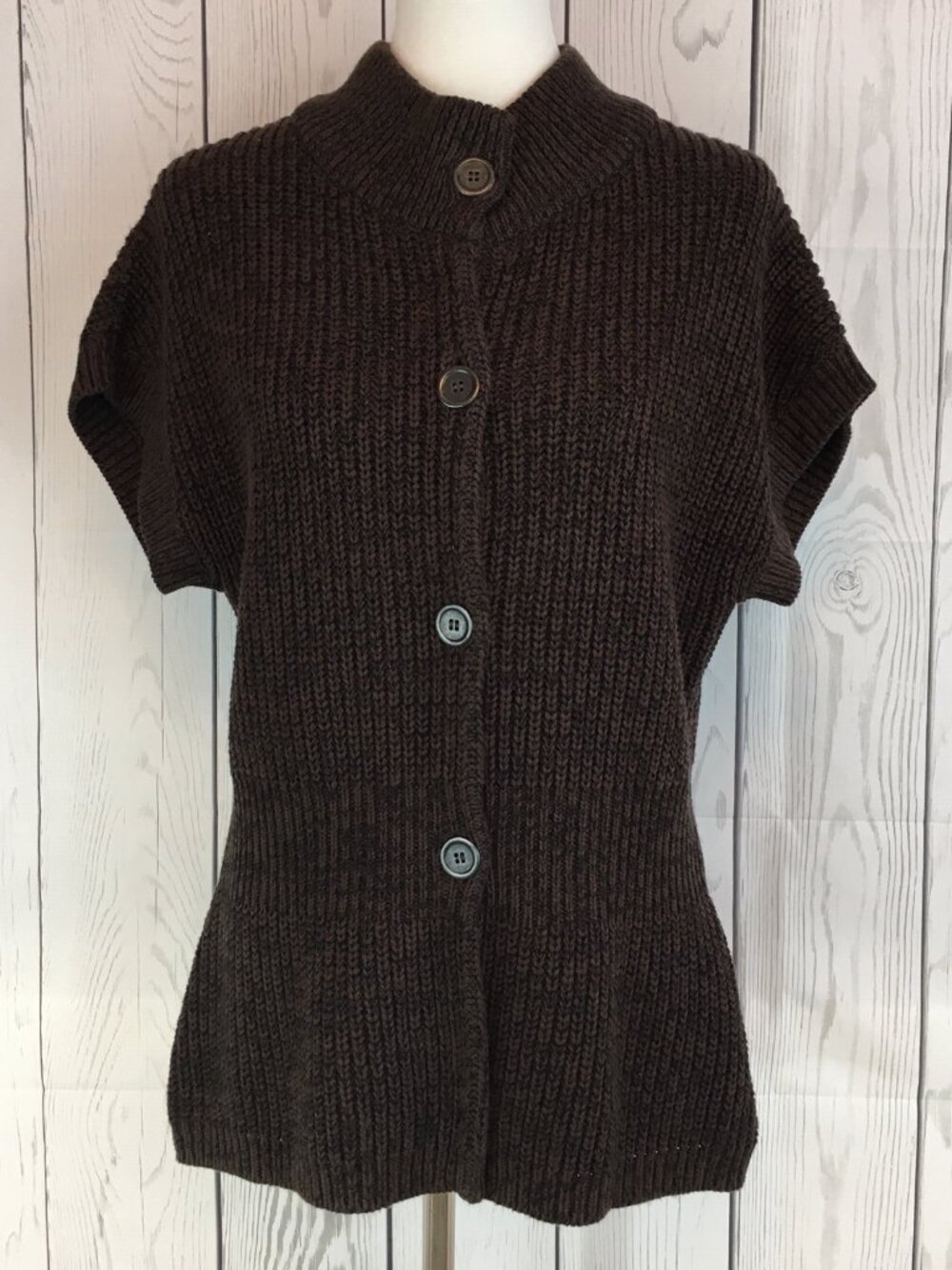 Kenneth Cole Reaction Sweater Button Front Short Sleeves Brown Large